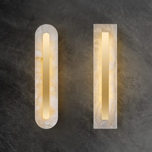 Light Luxury Brass Marble Oval Square LED Wall Sconce Lamp - Image 8