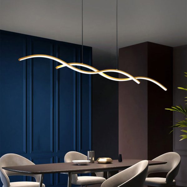 Nordic Minimalist Long Strip Wave Design Island Light LED Chandelier - Image 18