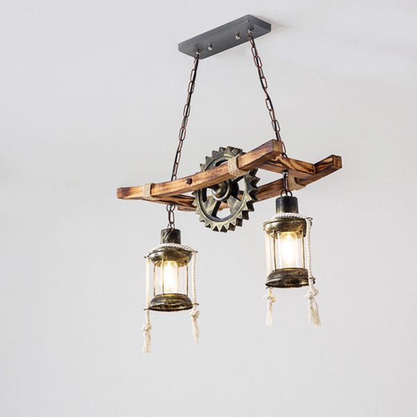 Vintage Industrial Wooden Metal 2-Light Island Light Chandelier - Image 10
