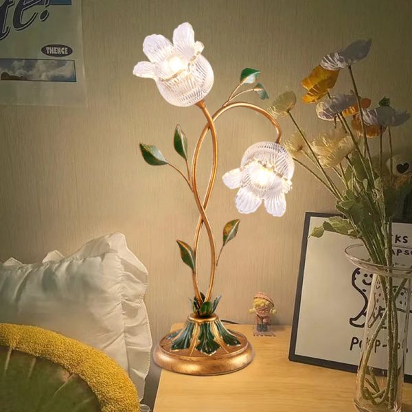 Modern Art Deco Flower Branch Leaf 1/2 Light Table Lamp For Bedroom