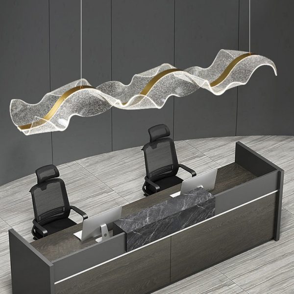 Contemporary Creative Rectangle Wave Ribbon Hardware Acrylic LED Island Light Chandelier For Dining Room - Image 12