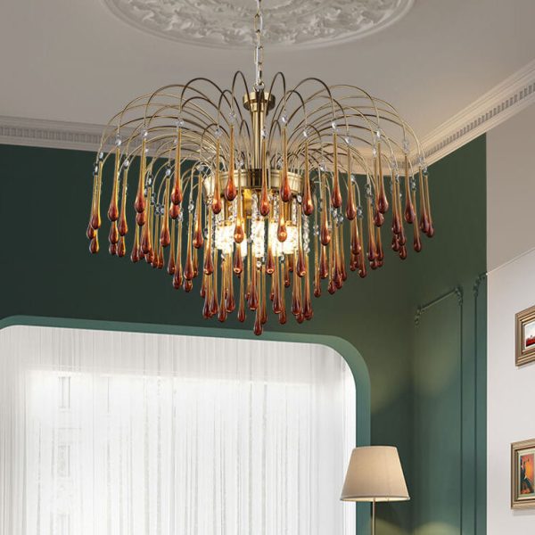 Traditional French Teardrop Copper Glass 4/6/10 Light Chandelier For Living Room - Image 2