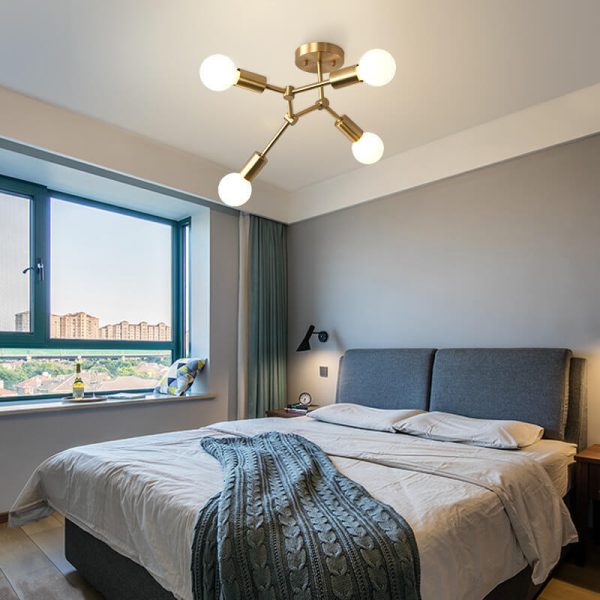 Industrial Simple Exposed Bulb Copper Branch 3/4 Light Semi-Flush Mount Ceiling Light - Image 18