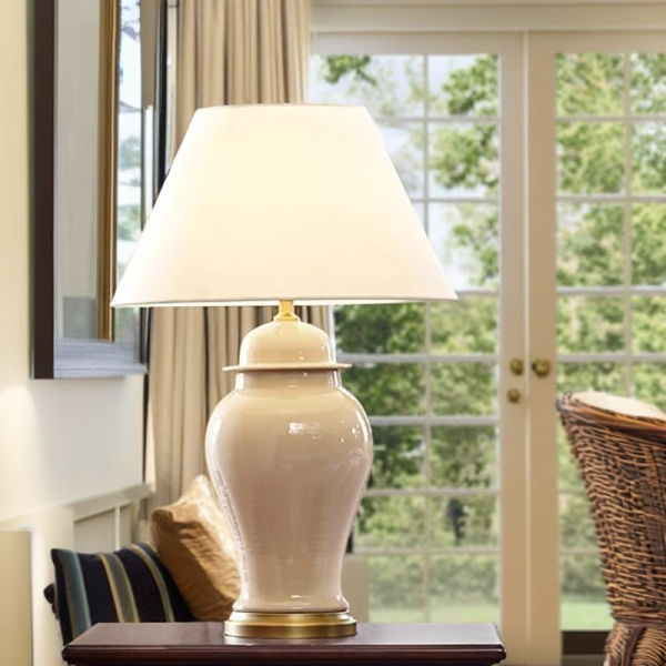 Traditional Rustic Ceramic Fabric Conic Vase 1-Light Table Lamp For Study - Image 2