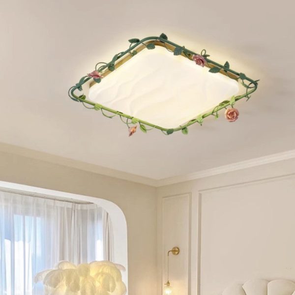 Contemporary Creative Round Square Rose Leaf Iron Rubberwood Acrylic LED Flush Mount Ceiling Light For Bedroom - Image 12