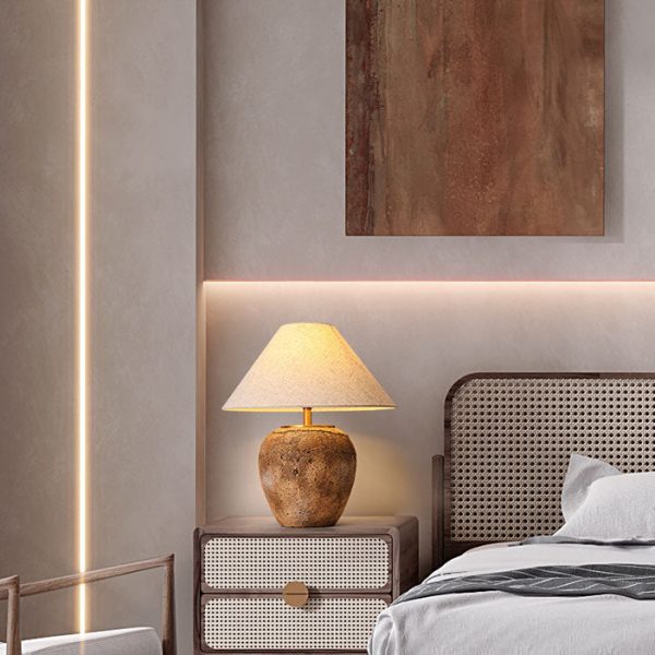 Modern Shabby Chic Cone Fabric Ceramic Jar 1-Light Table Lamp For Bedroom - Image 13