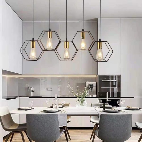 Industrial Vintage Geometric Frame Iron 3/5 Light Island Light Chandelier - Image 2