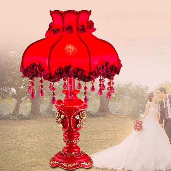 European Wedding Red Fabric Tassel Resin 1-Light Table Lamp - Image 9