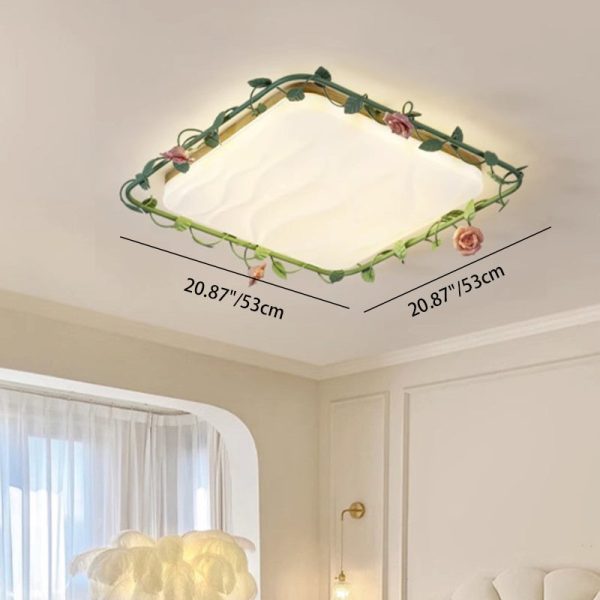 Contemporary Creative Round Square Rose Leaf Iron Rubberwood Acrylic LED Flush Mount Ceiling Light For Bedroom - Image 8