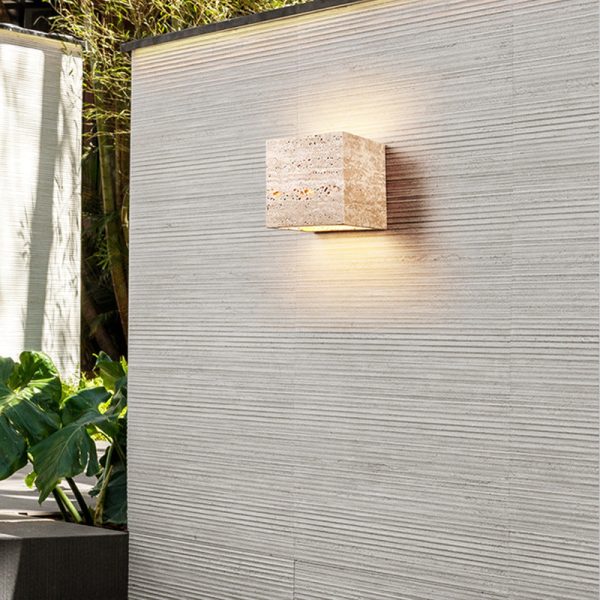 Traditional Japanese Waterproof Yellow Travertine Square LED Wall Sconce Lamp For Hallway - Image 4