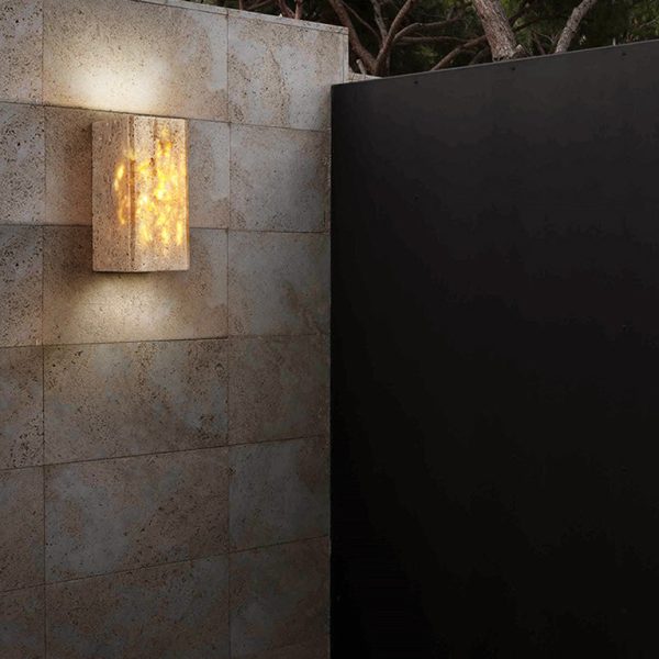 Traditional Japanese Waterproof Yellow Travertine Square LED Wall Sconce Lamp For Hallway - Image 3