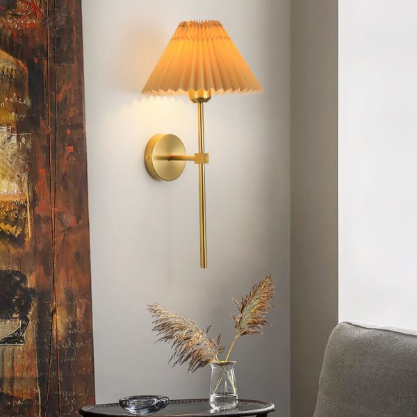Vintage Pleated Fabric Shade Straight Arm 1-Light Wall Sconce Lamp - Image 2
