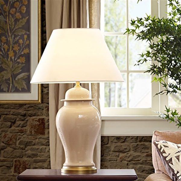Traditional Rustic Ceramic Fabric Conic Vase 1-Light Table Lamp For Study - Image 9