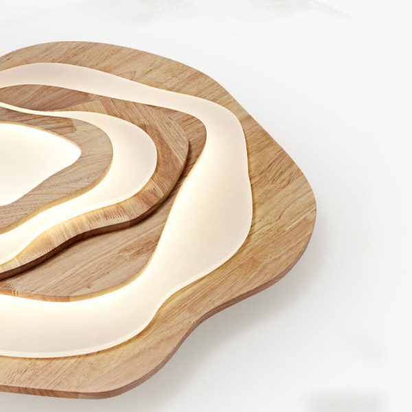 Modern Chinese Solid Wood Textured Round Geometric LED Flush Mount Ceiling Light - Image 14