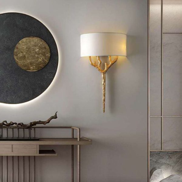 Europe Luxury Fabric Brass Branches 2-Light Wall Sconce Lamp - Image 6