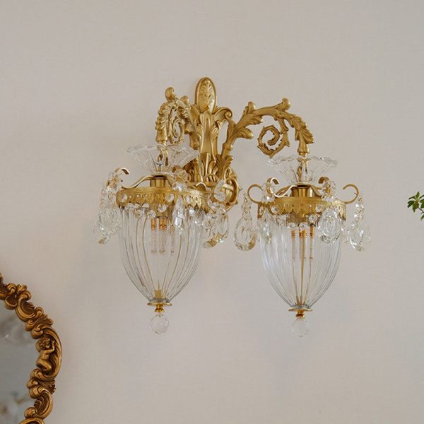 Traditional French Court Lantern Brass Crystal 1/2 Light Wall Sconce Lamp For Living Room - Image 10