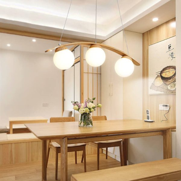 Japanese Harajuku Arc Wood Frame Glass Ball 3-Light Island Light Chandelier - Image 4