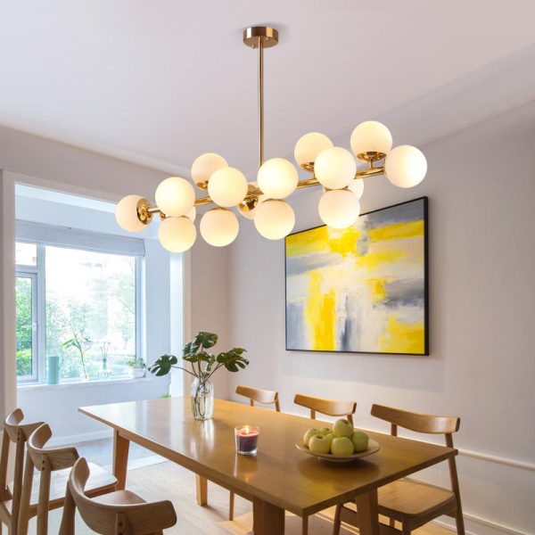 Contemporary Scandinavian Long Round Globe Iron Glass 16-Light Island Light Chandelier For Dining Room - Image 4