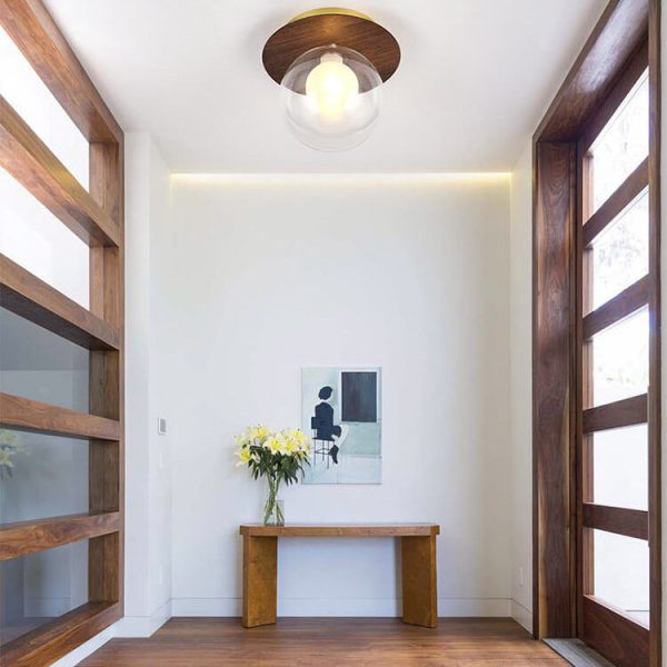 Japanese Minimalist Glass Iron Woodgrain 1-Light Semi-Flush Mount Ceiling Light - Image 2