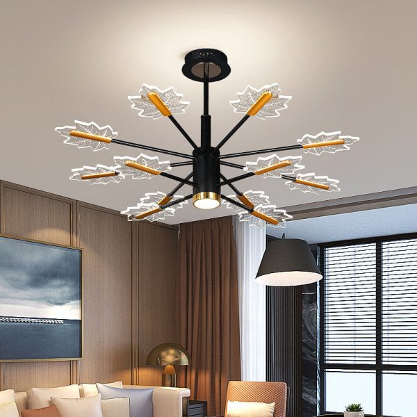 Modern Minimalist Branch Maple Leaf Iron Acrylic LED Chandelier For Living Room - Image 12