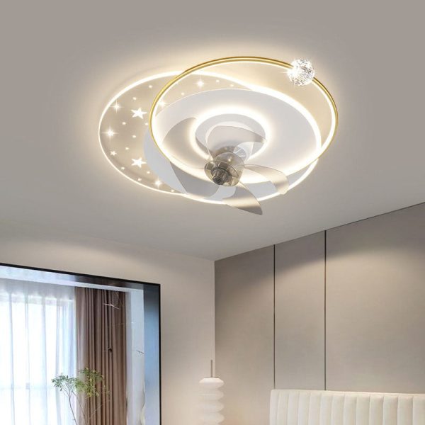 Contemporary Creative Iron Acrylic Round Square LED Semi-Flush Mount Ceiling Fan Light For Bedroom - Image 2