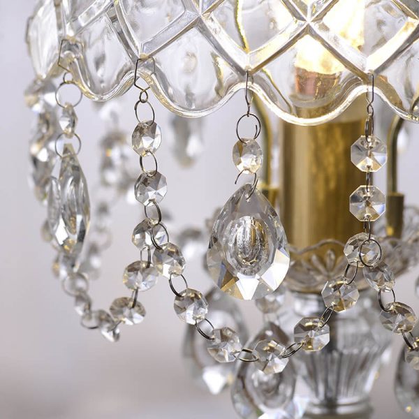 French Luxury Clear Crystal Round Tassel Copper 1-Light Table Lamp - Image 8