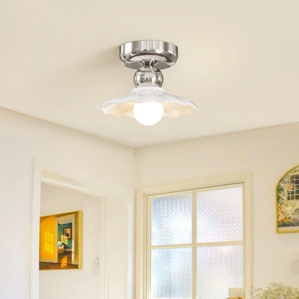 Modern Cream Round Lace Iron Ceramic 1-Light Semi-Flush Mount Ceiling Light - Image 14