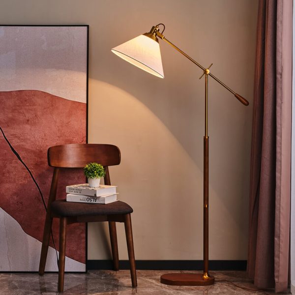 Nordic Vintage Fabric Cone Metal Ash Wood 1-Light Standing Floor Lamp - Image 15