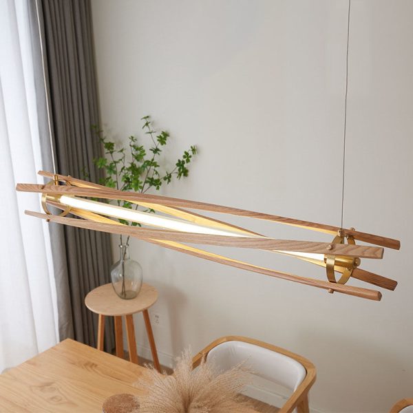 Japanese Minimalist Log Long Column Brass LED Island Light Chandelier - Image 3