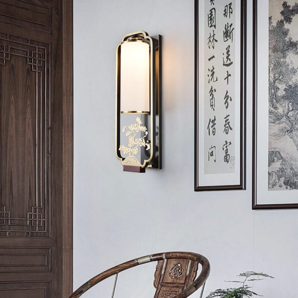 Modern New Chinese Copper Glass Column Ring 1-Light Wall Sconce Lamp - Image 18