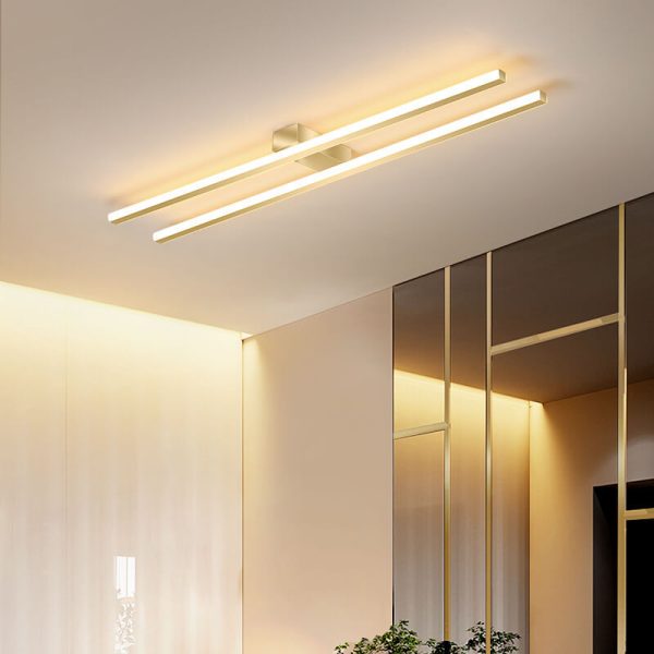 Modern Minimalist Geometric Dual Straight Line LED Semi-Flush Mount Ceiling Light For Hallway - Image 3