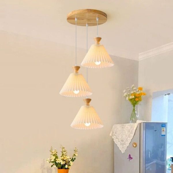 Nordic Wooden Pleated Cone 1/3 Light Island Light Chandelier - Image 4