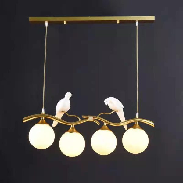 Contemporary Creative Resin Bird Glass Ball Shade 4-Light Island Light Chandelier For Living Room - Image 4