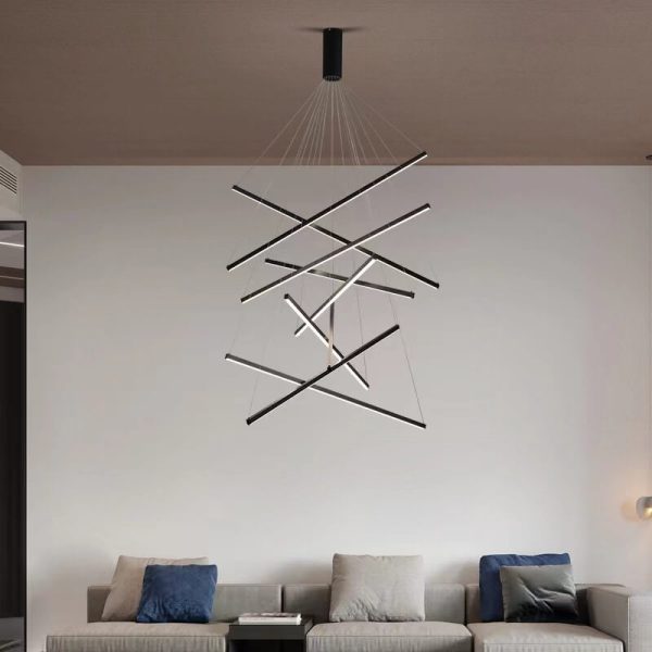 Nordic Light Luxury Iron Aluminum Geometric Line Combination LED Chandelier - Image 22