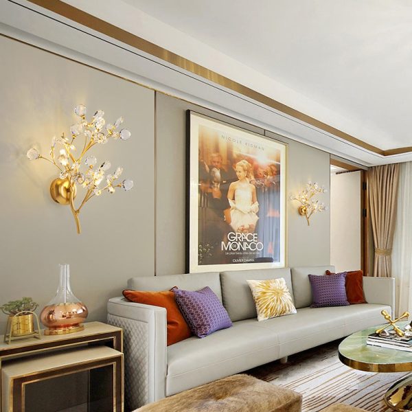 Modern Art Deco Luxury Crystal Floral Branch Iron 3-Light Wall Sconce Lamp For Living Room - Image 11