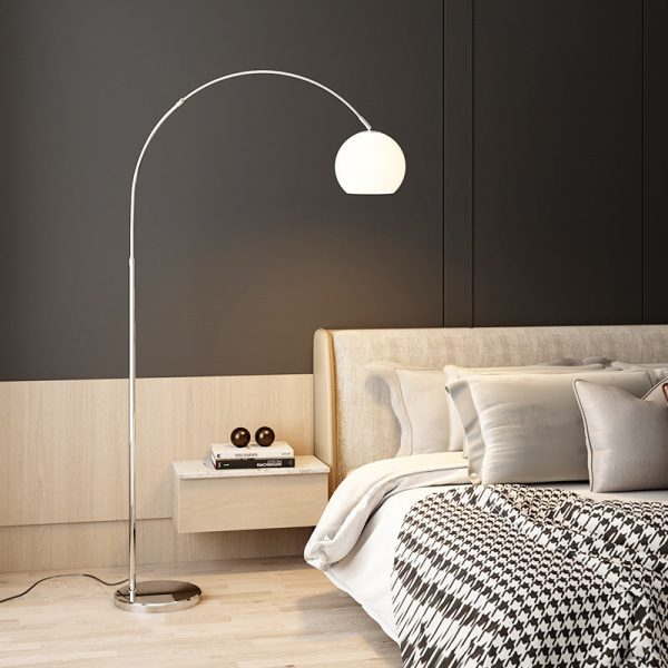 Contemporary Scandinavian Glass Round Shade Fishing Rod Iron 1-Light Standing Floor Lamp For Living Room - Image 14
