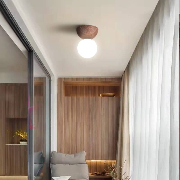 Japanese Minimalist Wood Grain Glass Round 1-Light Flush Mount Ceiling Light - Image 3