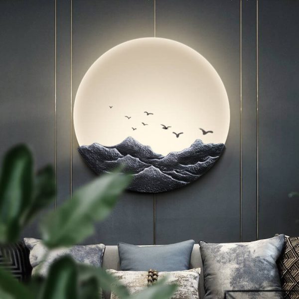 Chinese Classical Three-Dimensional Sculpture Resin Mountain Acrylic Round LED Wall Sconce Lamp - Image 5