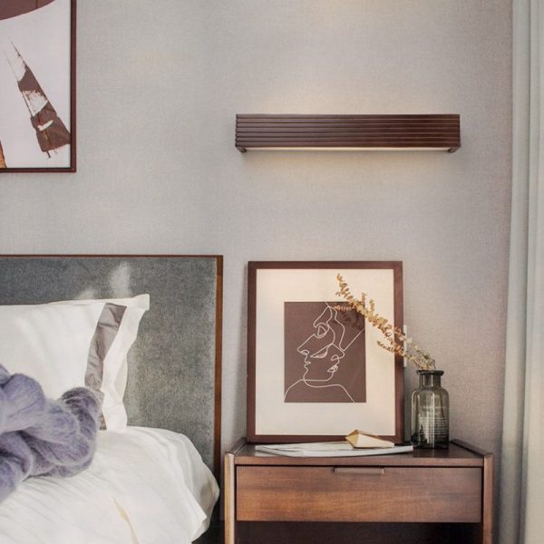 Traditional Chinese Striped Wood Cuboid LED Vanity Mirror Front Wall Sconce Lamp For Bathroom - Image 4