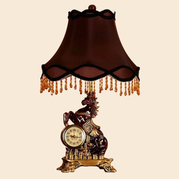 Traditional European Horse Round Trapezoidal Resin Fabric 1-Light Table Lamp For Bedroom - Image 6
