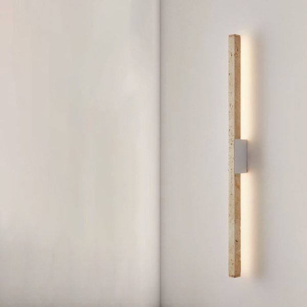 Japanese Wabi-Sabi Yellow Travertine Wood Long Strip LED Wall Sconce Lamp - Image 2