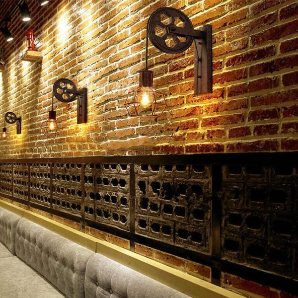 Vintage Industrial Pulley Iron 1-Light Wall Sconce Lamp - Image 9