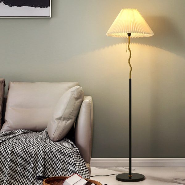 Japanese Simple Pleated Cone Shade Marble Base 1-Light Standing Floor Lamp - Image 10