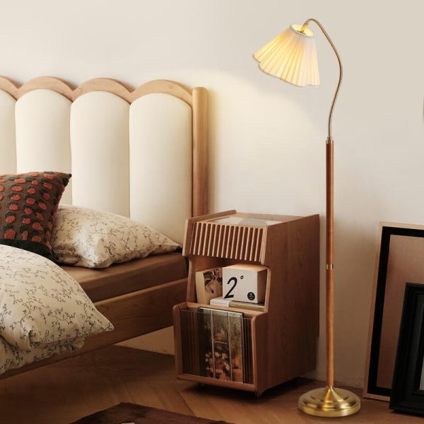 Japanese Vintage Flower Solid Wood Iron Fabric 1-Light Standing Floor Lamp - Image 9