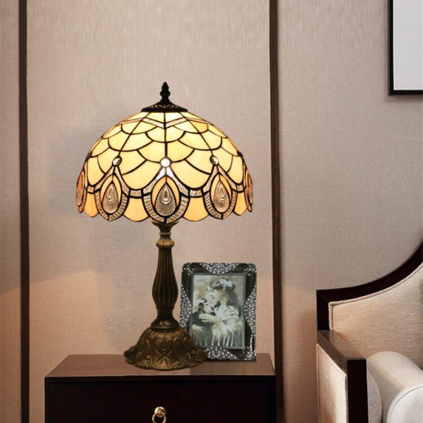 Tiffany Retro Lotus Resin Base Stained Glass 1-Light Table Lamp - Image 3