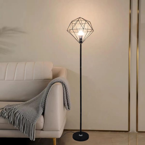 Contemporary Simplicity Iron Hollow Diamond Shape 1-Light Standing Floor Lamp For Study - Image 12