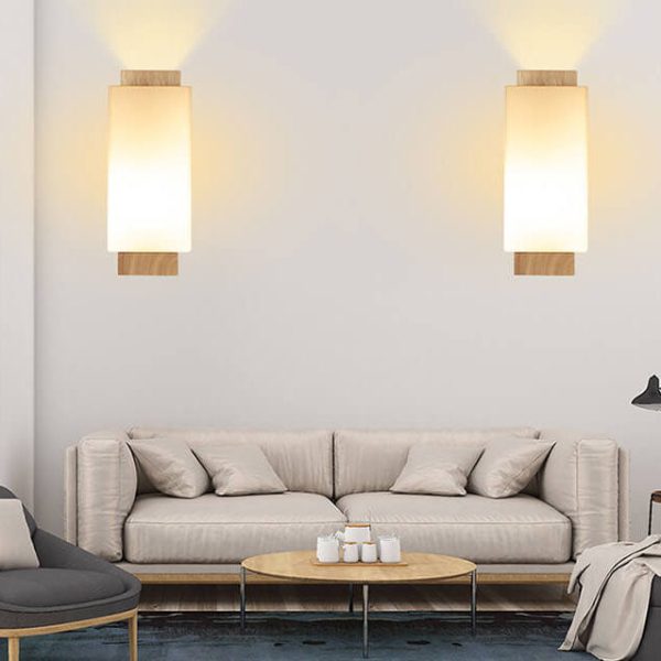 Modern Minimalist Solid Wood Square Glass Column 1-Light Wall Sconce Lamp - Image 2