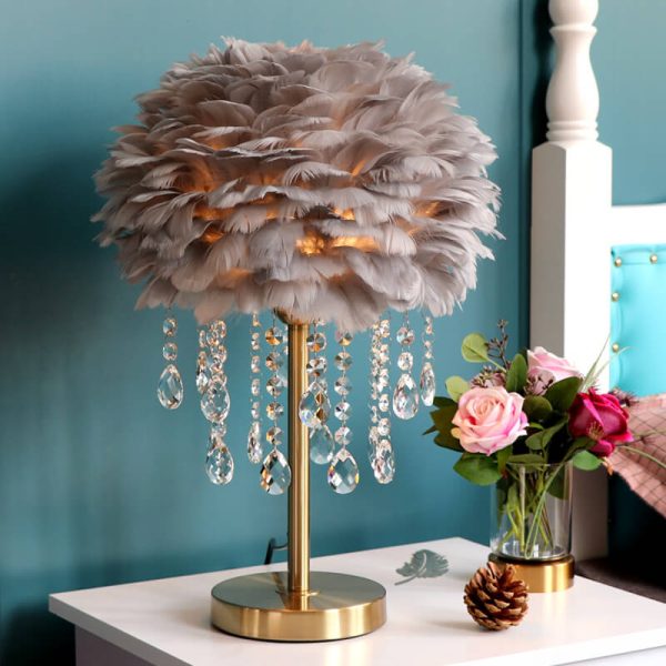 Nordic Creative Feather Round Crystal Tassel 1-Light Table Lamp - Image 3