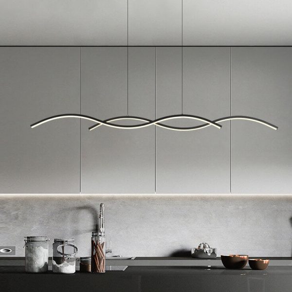 Nordic Minimalist Long Strip Wave Design Island Light LED Chandelier - Image 19