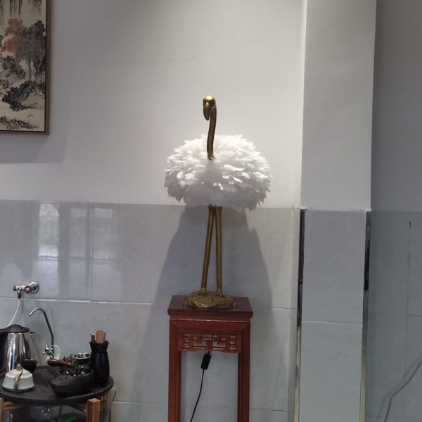Contemporary Nordic Goose Feather Metal Flamingo Ball 1-Light Table Lamp For Bedside - Image 22